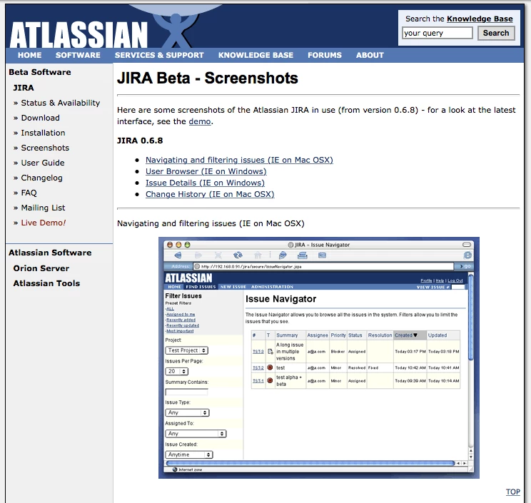 JIRA Website, 2002