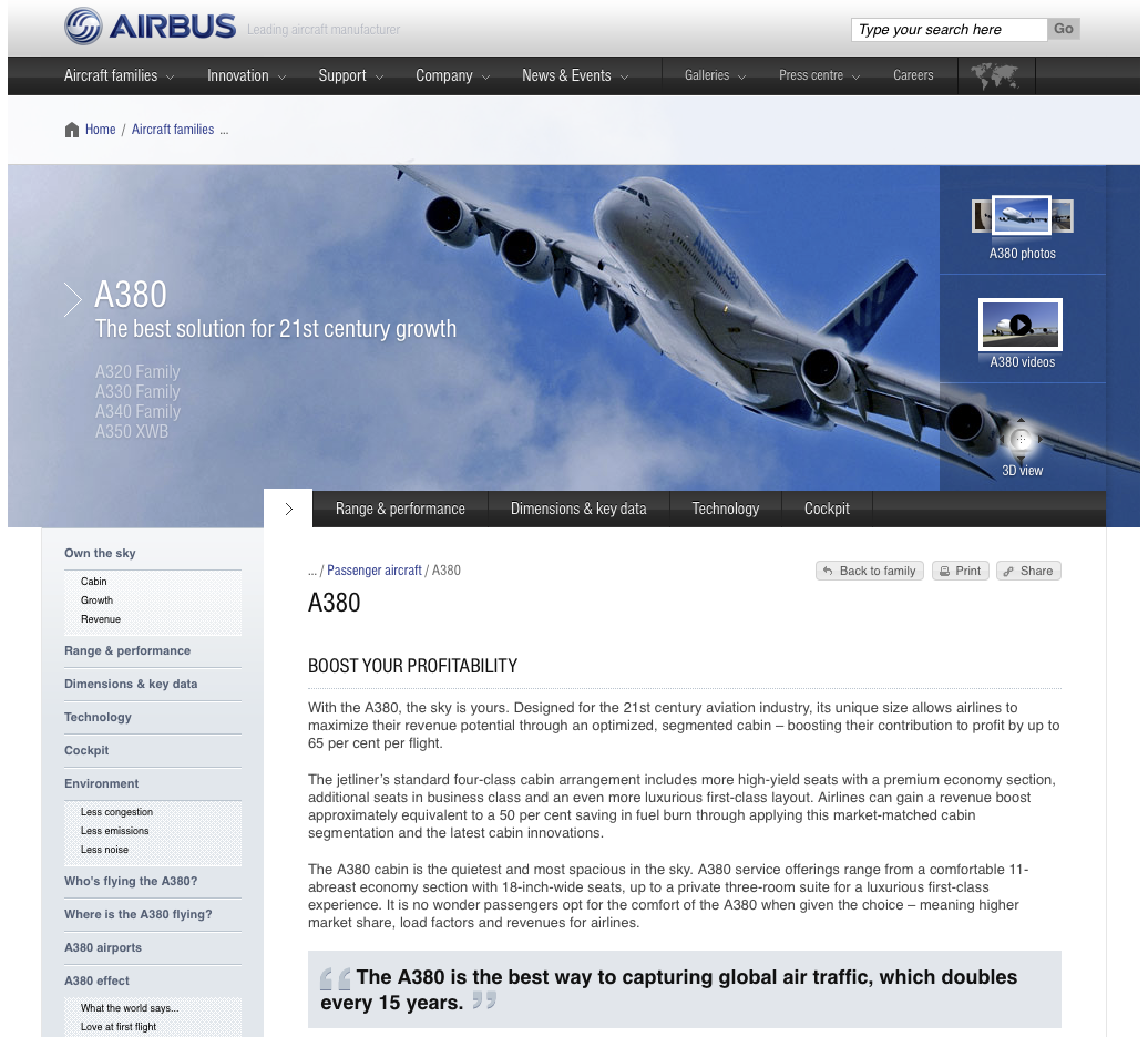 Airbus website, powered by Typo3