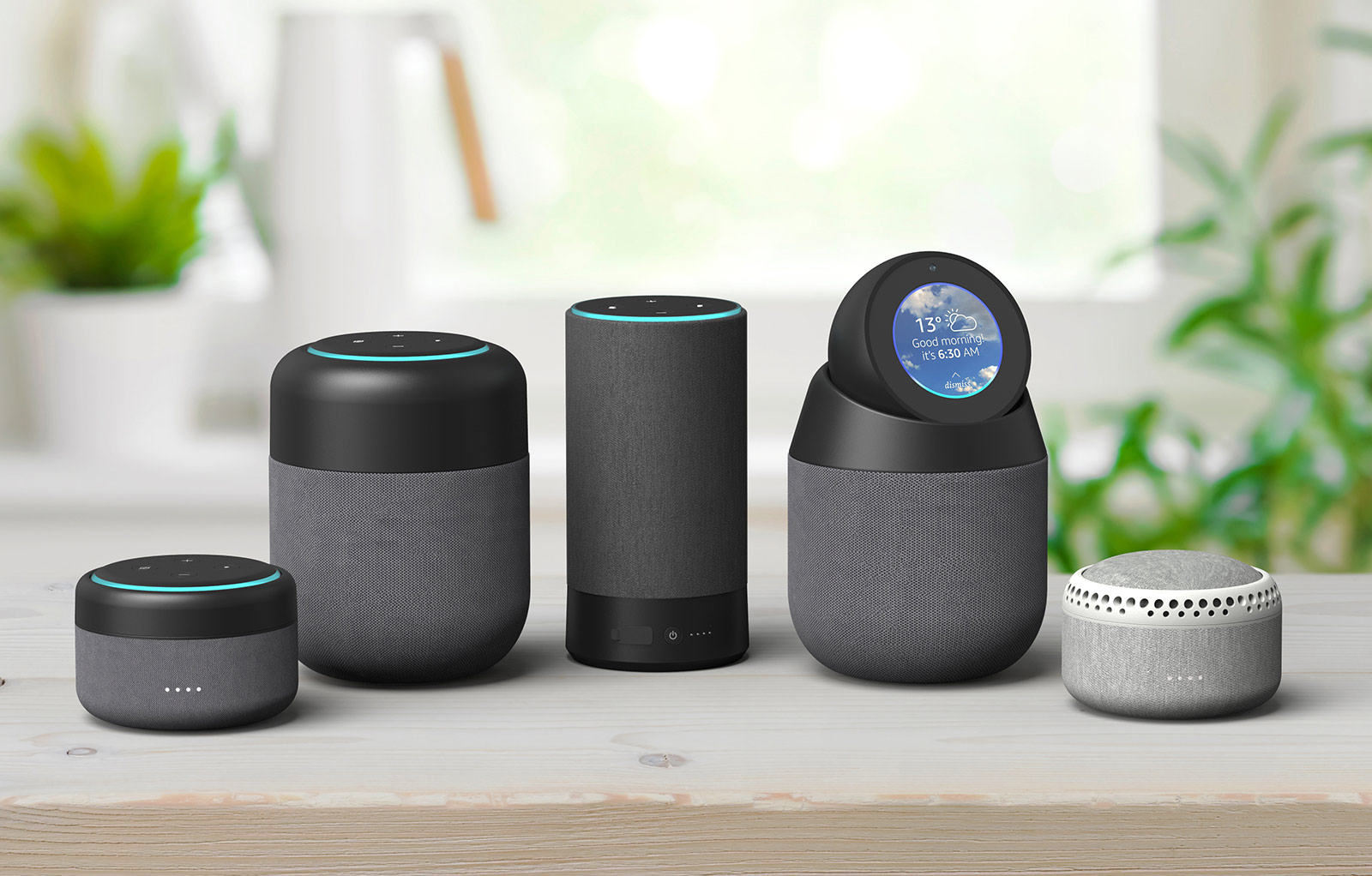 Line-up of Echo devices.