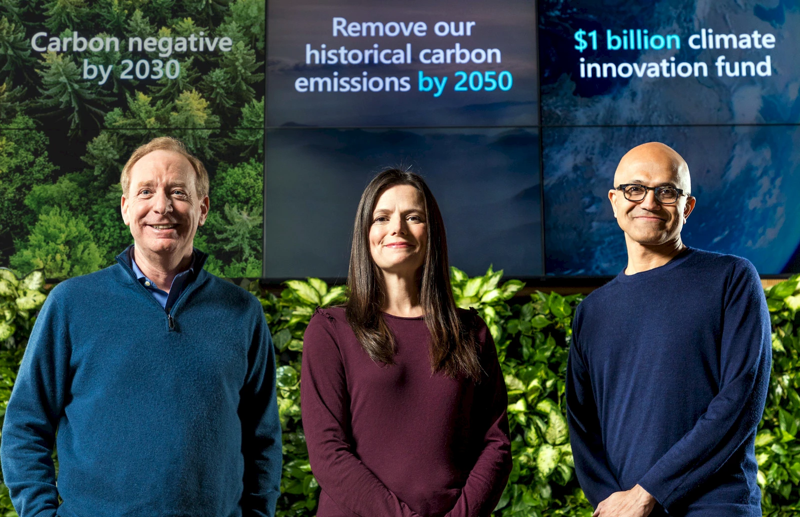 Microsoft President Brad Smith, Chief Financial Officer Amy Hood and CEO Satya Nadella.
