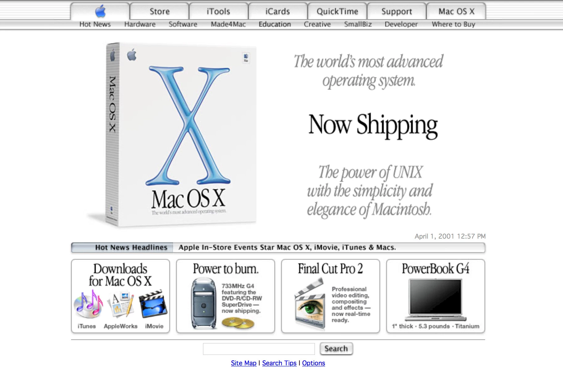 Apple website in April 2001.