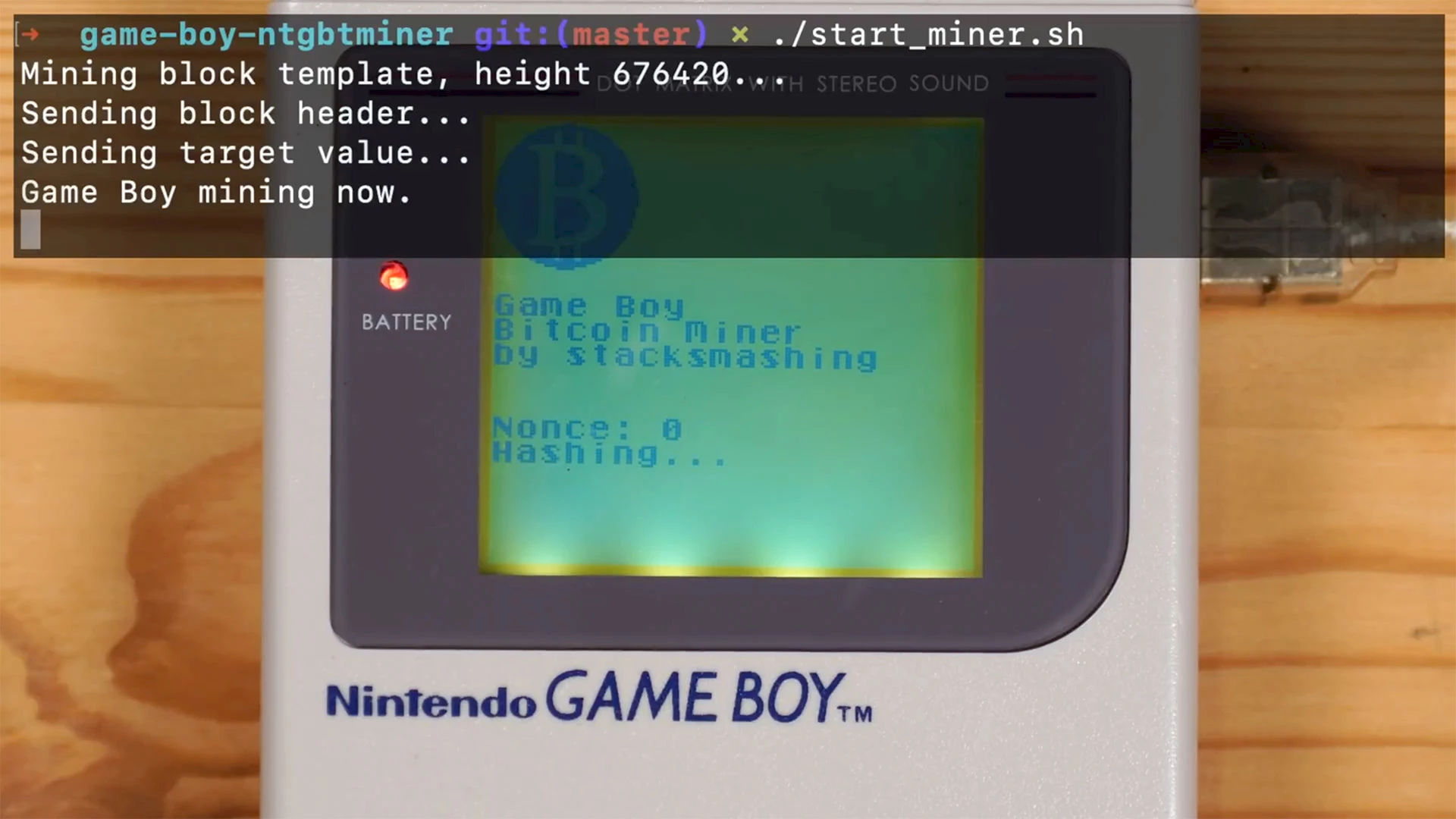 Mining Bitcoin on the Game Boy.